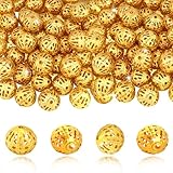 TOAOB 100pcs 6mm Gold Plated Round Filigree Hollow Ball Metal Spacer Beads for DIY Making