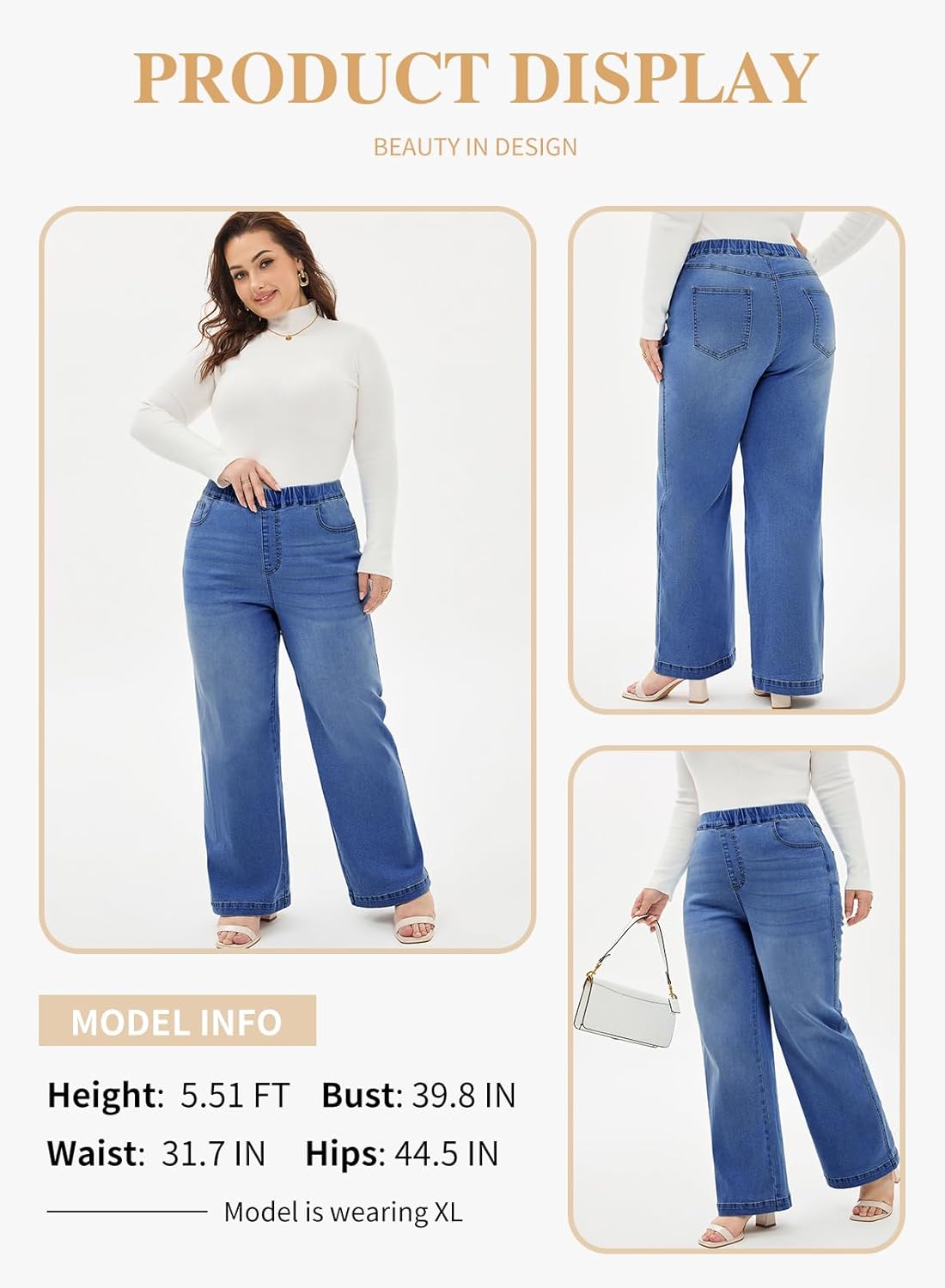 Eytino Womens Plus Size Jeans Straight Leg High Waisted Stretchy Denim Pull On Pants with Pockets(1X-5X) - Image 3