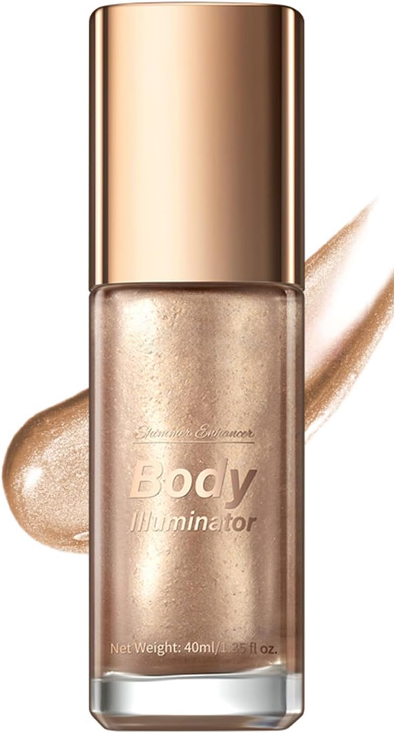 Shimmer Body Oil, Body Glow Oil Rose-Gold,Waterproof Long-Lasting Glow Shimmer – Bodies Makeup For Face, Women Liquid Highlighter With Subtle Sparkles For Beach & Night Events