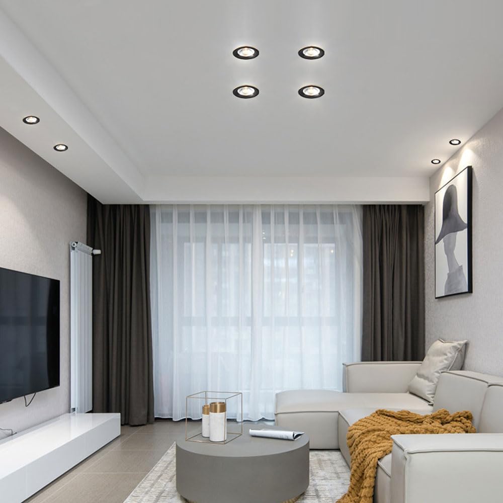 Anti-Glare Brass Recessed Lighting, 3000K/4000K/6000K Dimmable Downlight, Black Brass LED Recessed Lighting, 7W Ceiling Lighting fixtures for Remodel Ceiling 7 Pcs