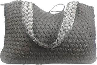 Wendetasche in Flecht-Optik, Shopper Tasche, Handtaschen Set, 2 Taschen, Bag in Bag, Schultertasche Grau 11