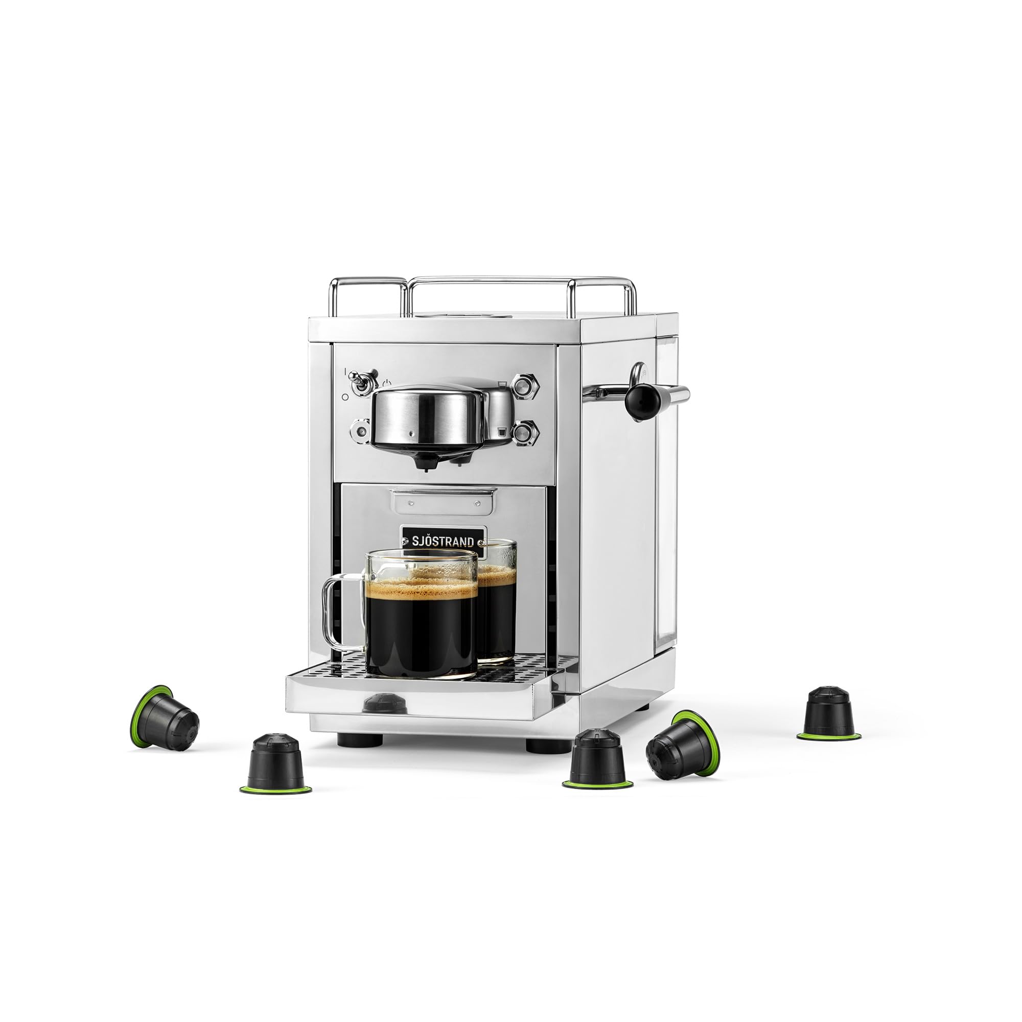 Cafetera automática de expresos Sjostrand, de Acero Inoxidable para cápsulas monodosis. Compatible con Nespresso Silver