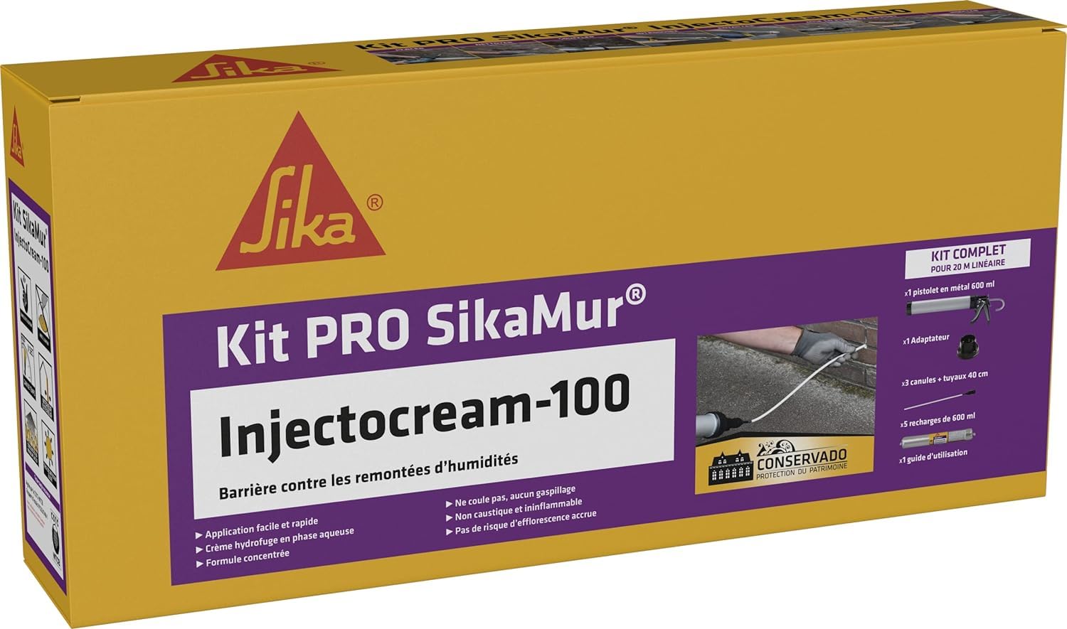Sika - SikaMur InjectoCream 100, Traitement contre les remontées capillaires/remontées d'humidité, Blanc & Brennenstuhl Détecteur d’humidité pour divers matériaux, anthracite & jaune, Quantité : 1