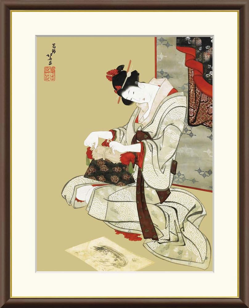 Amazon.co.jp: JHA 絵画 アート額絵 日本の名画 葛飾北斎「新年