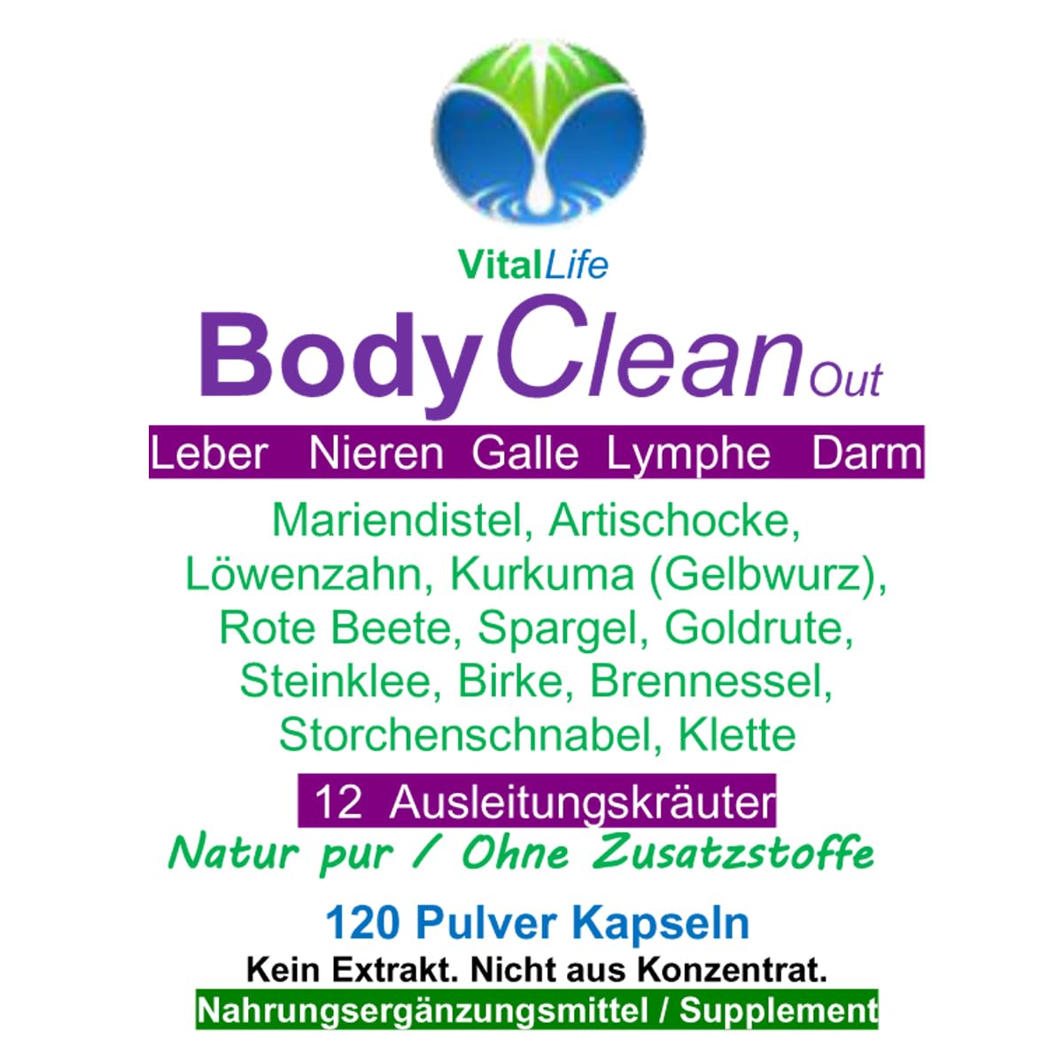 Bitterstoffe 360 (3x120) Pulver Kapseln BODY Clean Out - 12 Kräuter nach HILDEGARD von BINGEN. Mariendistel Artischocke Löwenzahn Kurkuma Brennnessel u.v.m. NATUR pur [OHNE Zusatzstoffe] 26507-3