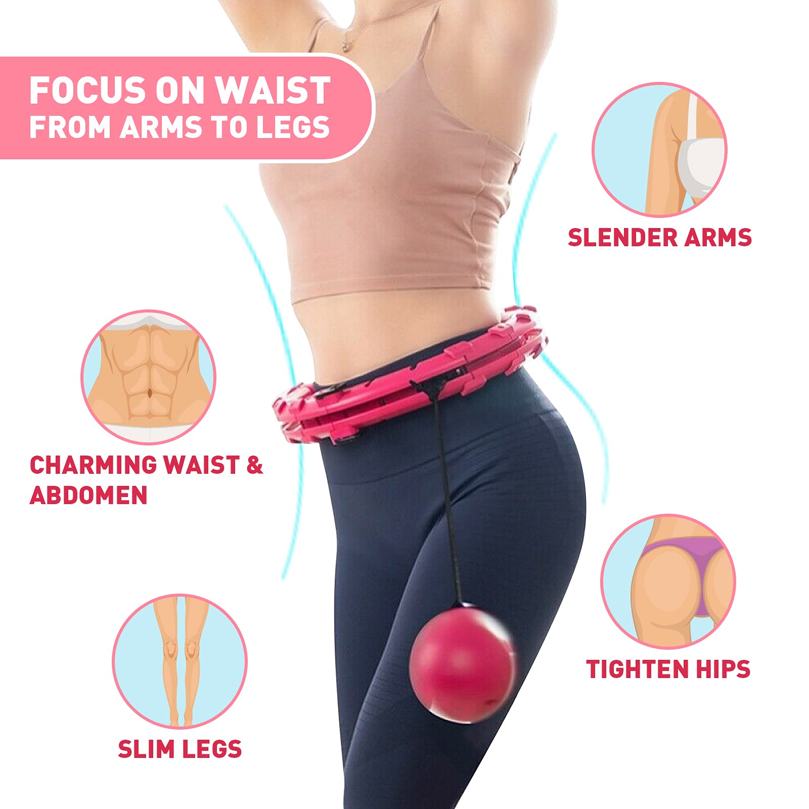 HOMCHEK Ważona inteligentna hula hop hula hop dla dorosłych i dzieci 2 w 1 brzuch fitness ćwiczenia masaż 24 odpinane węzły regulowane nieopadające hula hop hop