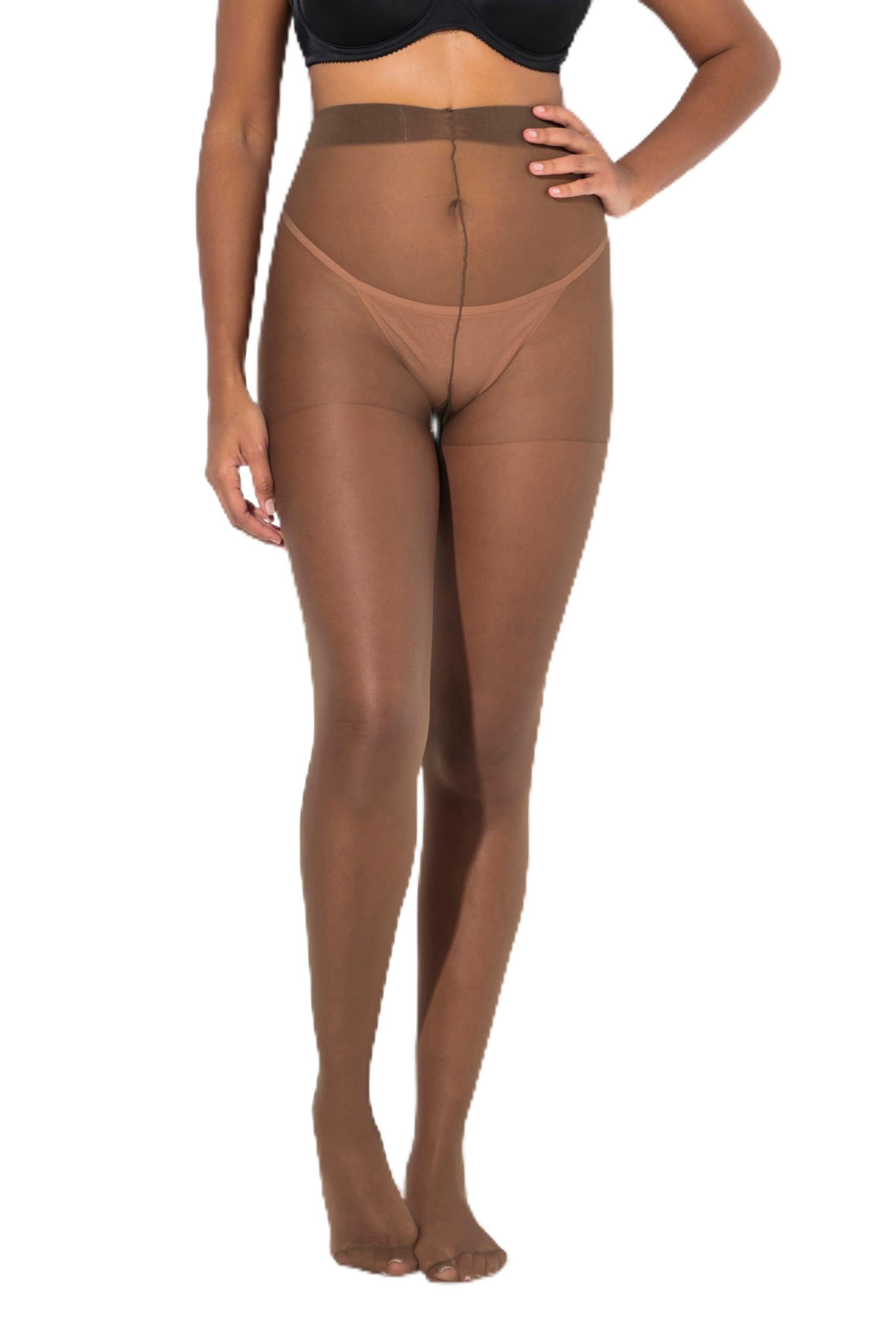 Ulla Popken Womenswear Plus Size Curvy 3 Pack Silky Viscose Pantyhose mocca 34/36 668121341-60+