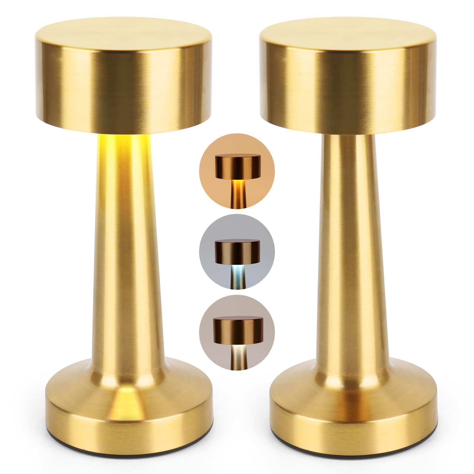 Mineup Lámpara de Mesa Inalámbrica, 2PCS Regulable Táctil Lampara Escritorio LED Sin Cable, 3 modos de iluminación 2000mAh Lámparas de Mesa, Lamparas de Mesa Recargable Portatil para Mesita Noche