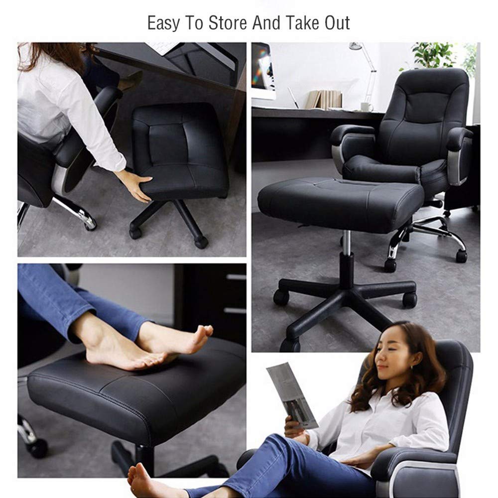 Verstellbare Büro-Fußstütze mit Rädern, Gaming-Stuhl, Fußhocker, PU-Leder, Fußständer unter dem Schreibtisch, höhenverstellbar, rollende Beinstütze für Büro, kleiner Fußhocker für Computer-Fußstütze