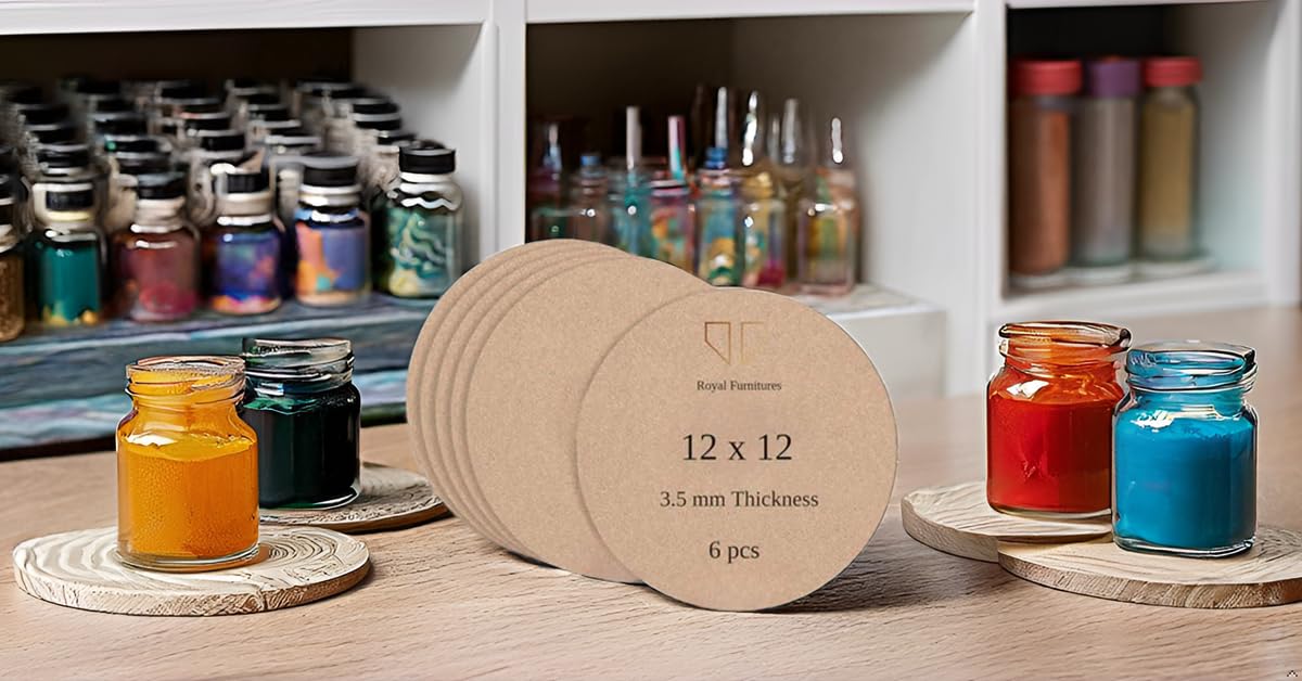 Royal Furniture Lippan Art MDF Board, 6 Pcs 12 Inch Round Pine Wood Circle for Art and Craft, 3.5mm Thick Unfinished Wood Slices-image-39