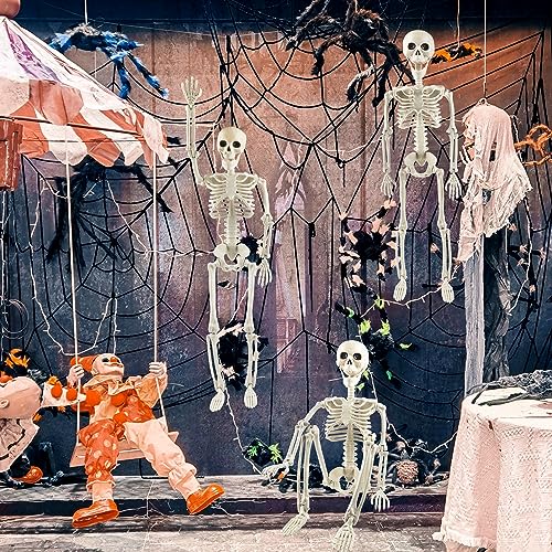 Larber 60CM Esqueleto de Halloween Posable Esqueleto Móvil de Tamaño Real Movibles Esqueleto Humano para la Decoración de Casas Embrujadas de Halloween la Decoración del Patio del Césped Casa.