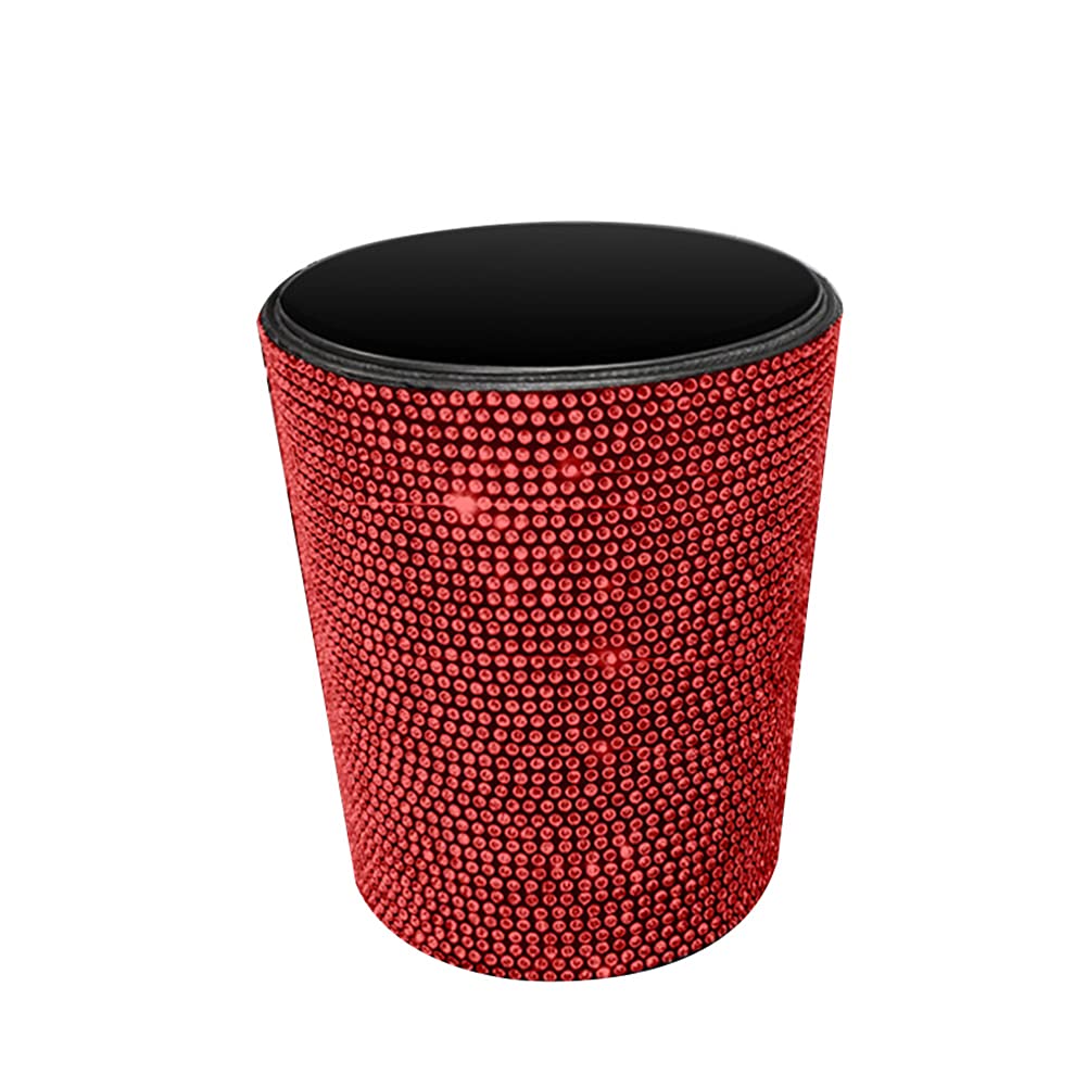 iHersey Bling Car Trash Can, Diamond Glitter Container - Hanging Garbage Bin, Multifunctional Organizer Storage Box, Red