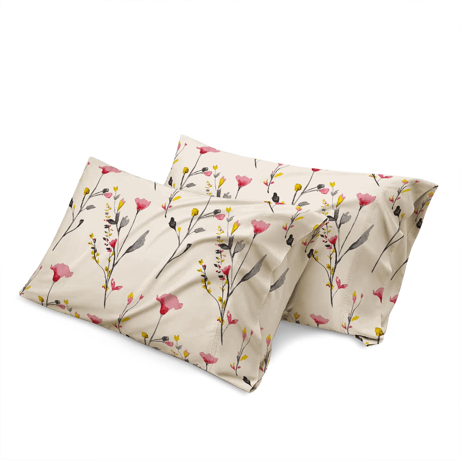 Shadow Sleep Pillow Case 100% Egyptian Cotton 400 Thread Count Luxury Floral Printed Flower Design Pair of Pillowcases Breathable Soft Machine Washable Bed Pillow