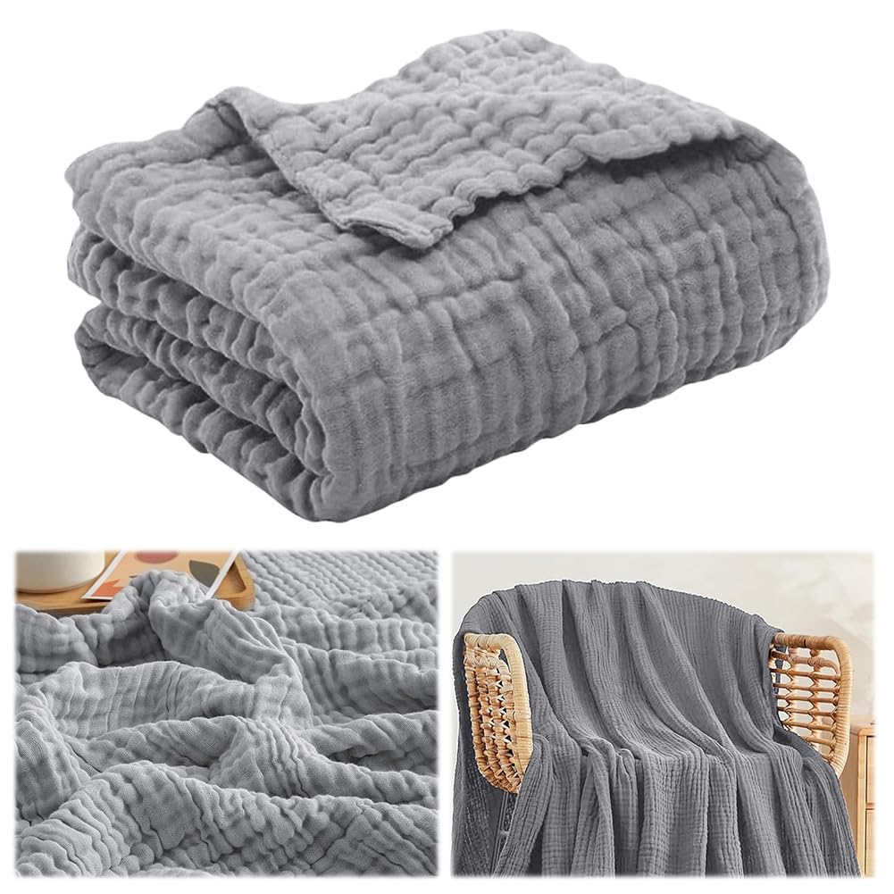 Musselin Babydecke, weich 100% Baumwolle Neugeborenen Waschlappen, leicht, atmungsaktiv, Faltbare Bettwäsche for Säuglingsschlaf, Reisen, Sofa oder Bettnutzung-200 x 230 Light Grey