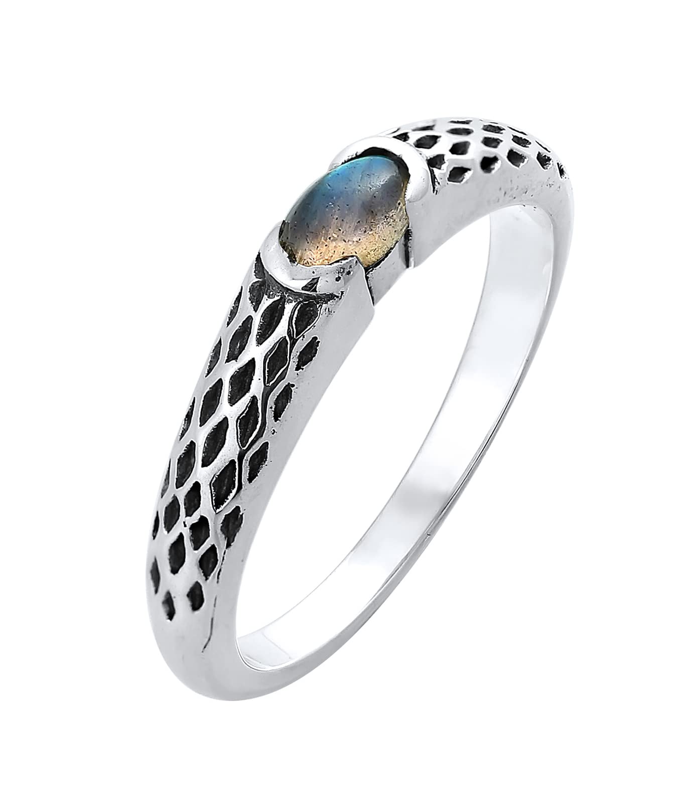Kuzzoi Anillo para hombre con piedra labradorita moderno en plata de ley 925, elegante anillo de plata con anillo parcialmente oxidado, anillo de banda para hombres de tamaño 60 – 66, 0609191521