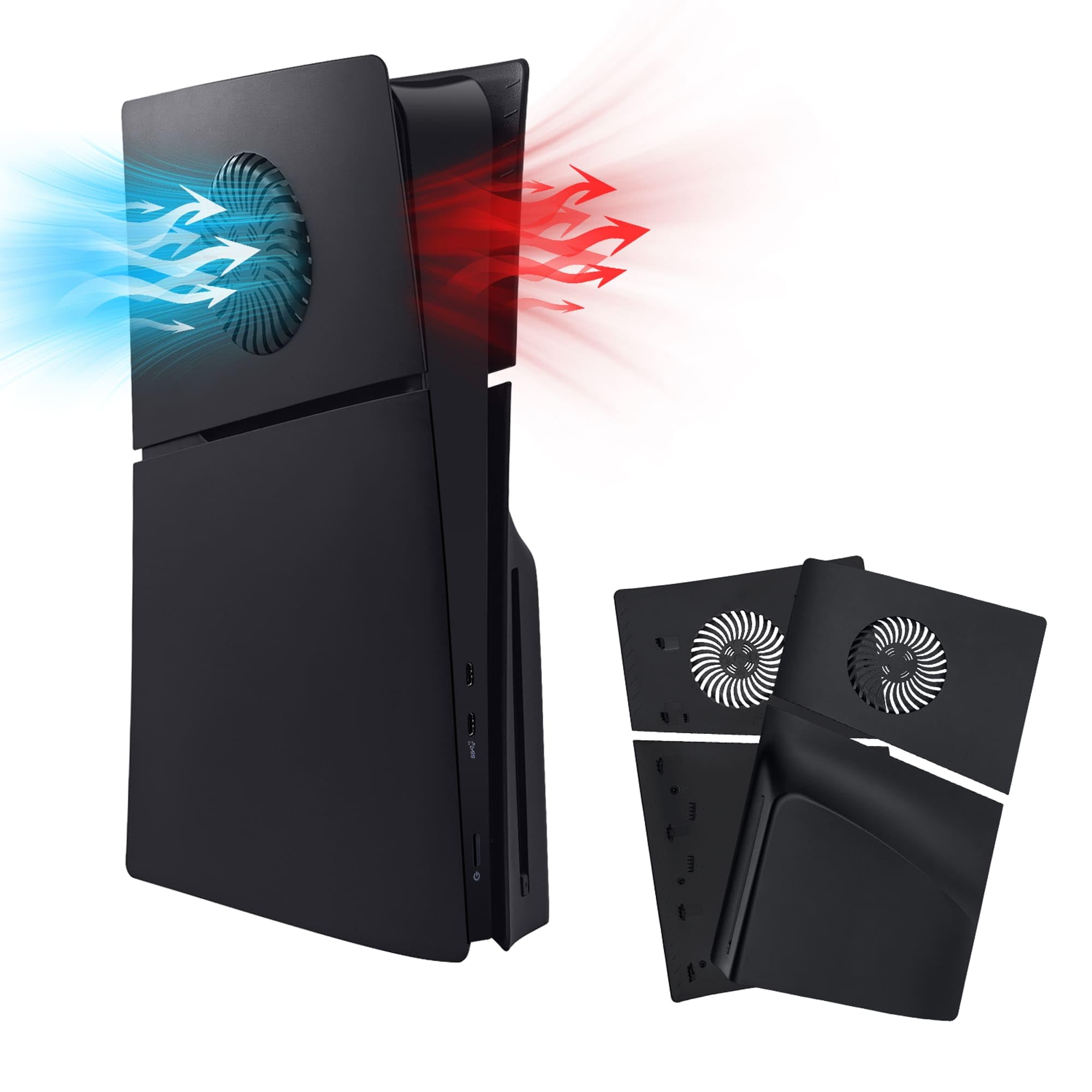 Mcbazel Face Plates for PS5 Slim Disc Edition Only, Anti-Scratch Replacement Panels Cover Plates Shell Case with Cooling Vent Compatible with Playstation 5 Slim Disc Edition Console - Black