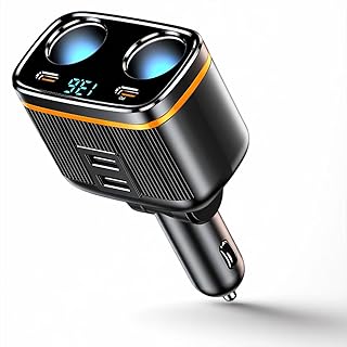 7-in-1 Cigarette Lighter Splitter with PD45W USB C Quick Charge Double Plug 12 V Car Plug Adapter Socket Voltmeter 24 V Car 145 W Car Charger Compatible with iPhone Sat Nav Dash Cam Seat Heating