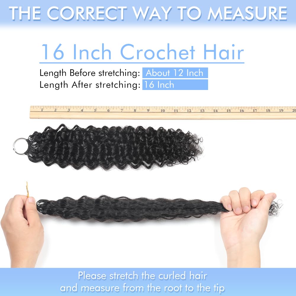 Renyarch Crochet Human Hair Bundles for Black Women 14 Pulgadas Deep Wave Crochet Hair 200g 160 Hebras Natural Black Wet and Wavy Invisible Curly Human Extensions