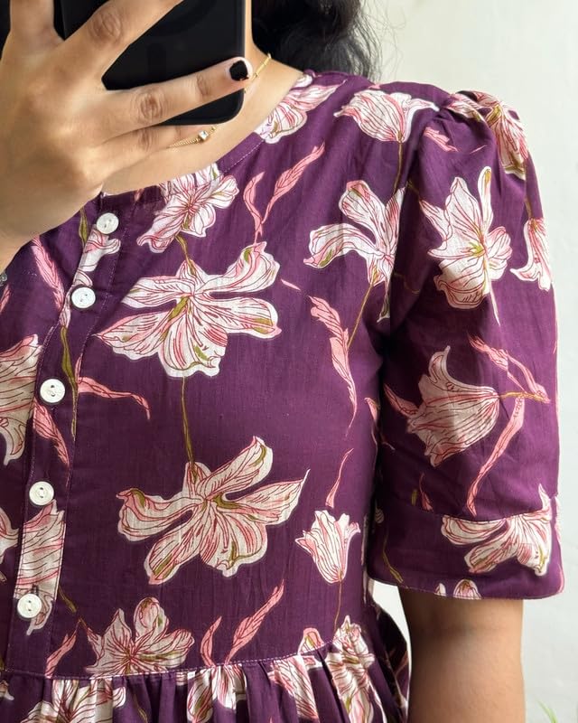 Image of Floral Midi Dress for Women - Summer Boho Dress, Lightweight & Breathable, Elegant Floral Print, Casual & Vacation Outfit, Comfortable Flowy Dress for Women