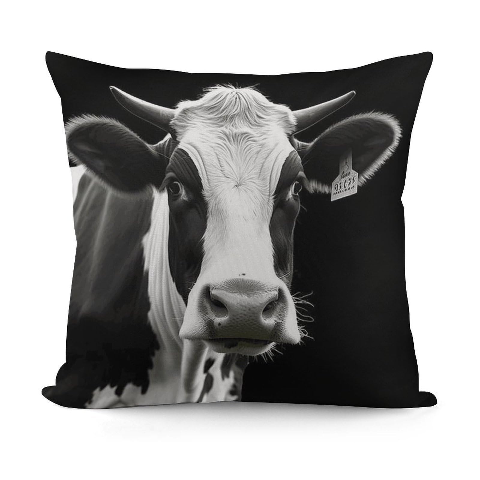 VstaDank Animal Funny Cow Head Black White Pillow Covers Soft Plush Decorative Square Pillow Cover Modern Breathable Pillowcases Pillowcase with Invisible Zipper 18x18 Inches for Sofa Living Room