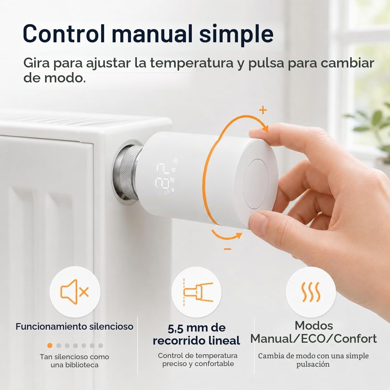 Yasorn Termostato Wi‑Fi 2,4 GHz para Radiador con Perilla, LED y Control App, Compatible Alexa/Tuya, Instalación Fácil Casa & Oficina, Programación Semanal
