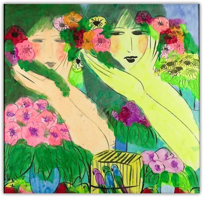 Walasse Ting Affiche Colorée 60x70cm Art Mural Imprimés Toile Éclatante sans Cadre