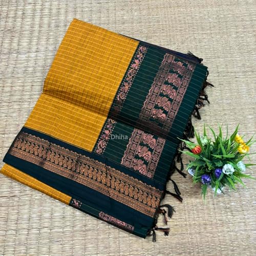 Image of Gadwal Cotton Silk Checked Saree for Women | Pure Kalyani Cotton Checked Saree with Zari Border Tassels & Blouse | Kanjivaram Linen Silk | Handloom Weave