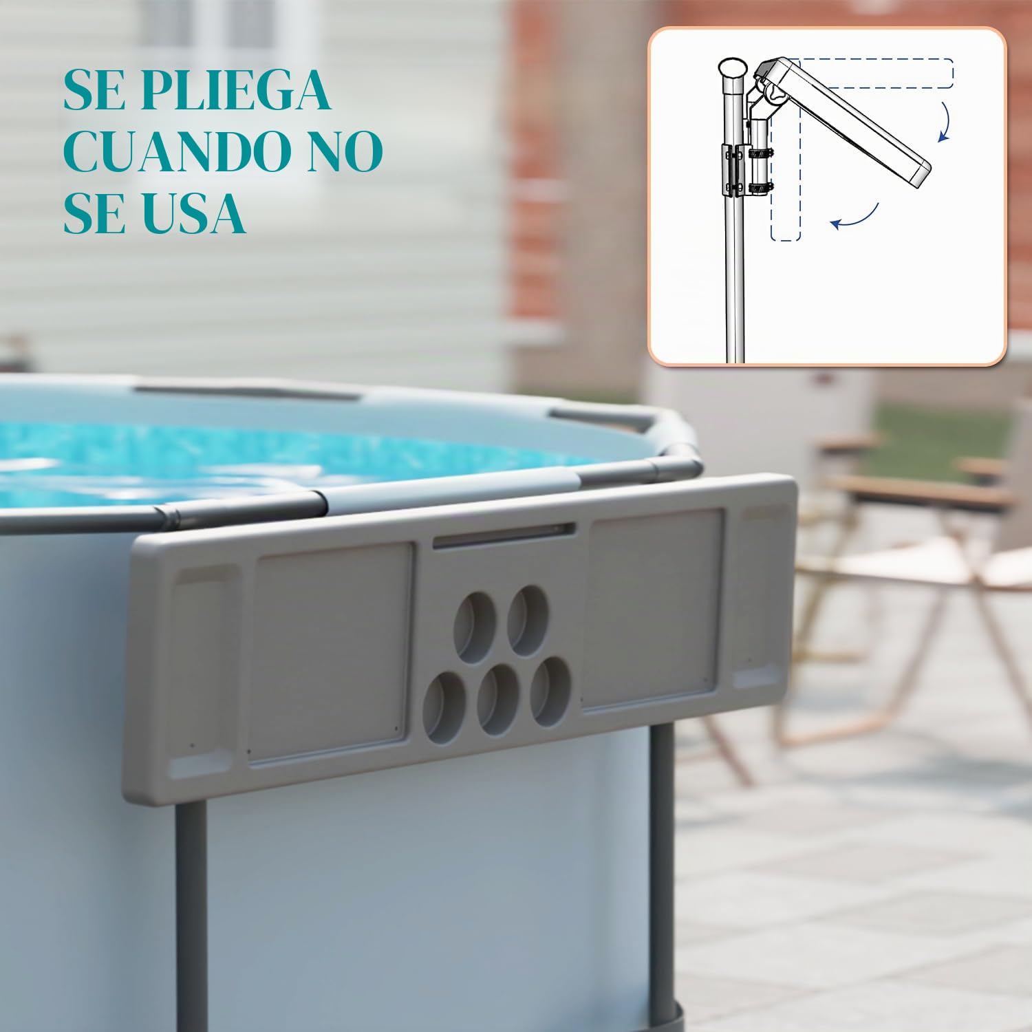 ECO POOLTECH Mesa de Bar de Piscina, Bandeja de Piscina 2 en 1 con 5 Portavasos, Plegable para Piscina Fuera del Suelo, Accesorios de Piscina indispensables