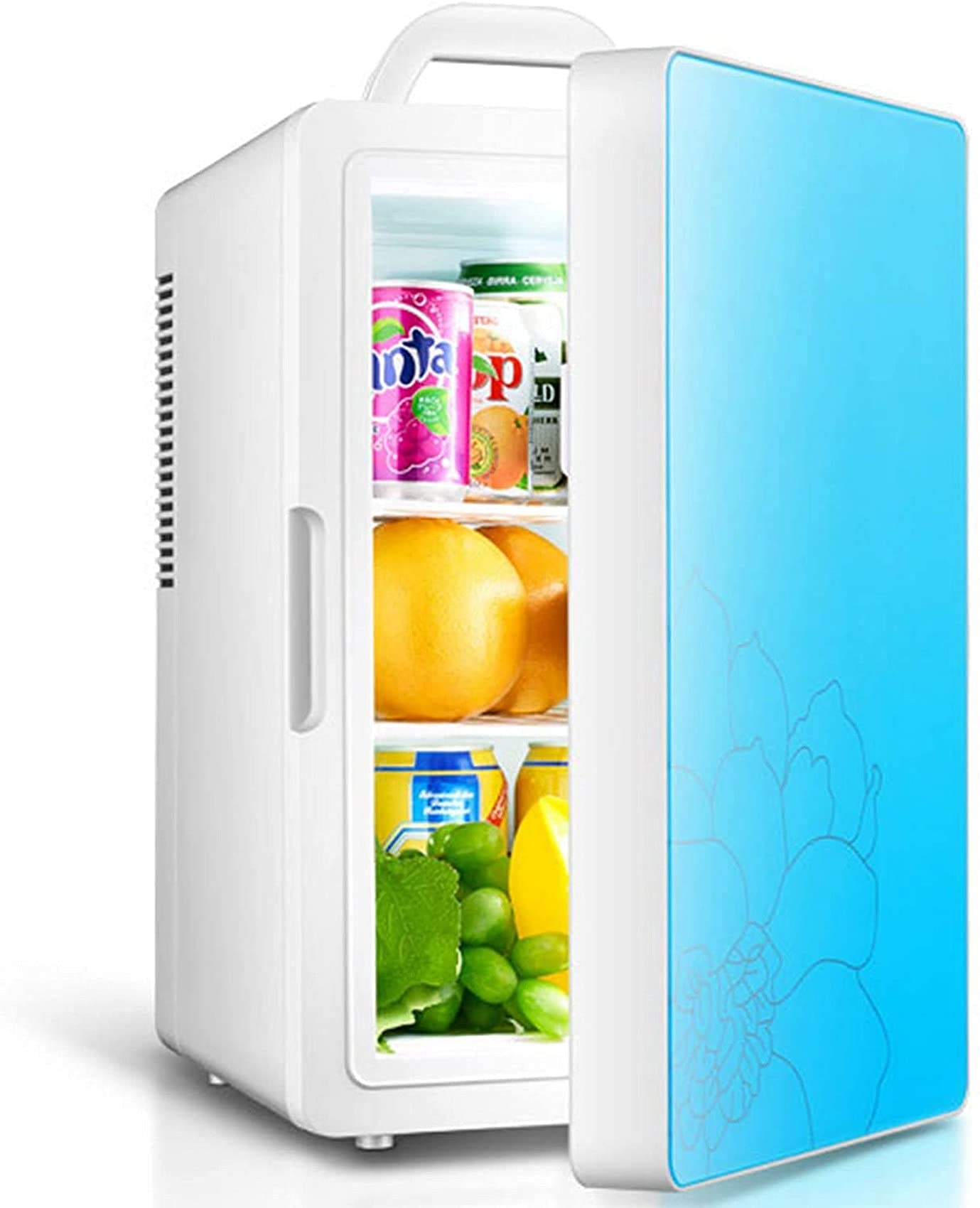 FBITE Mini nevera de 16 l, nevera portátil compacta de una sola puerta con función de calentamiento y refrigeración de 0 a 65 °C, 2 enchufes para toma de corriente doméstica y