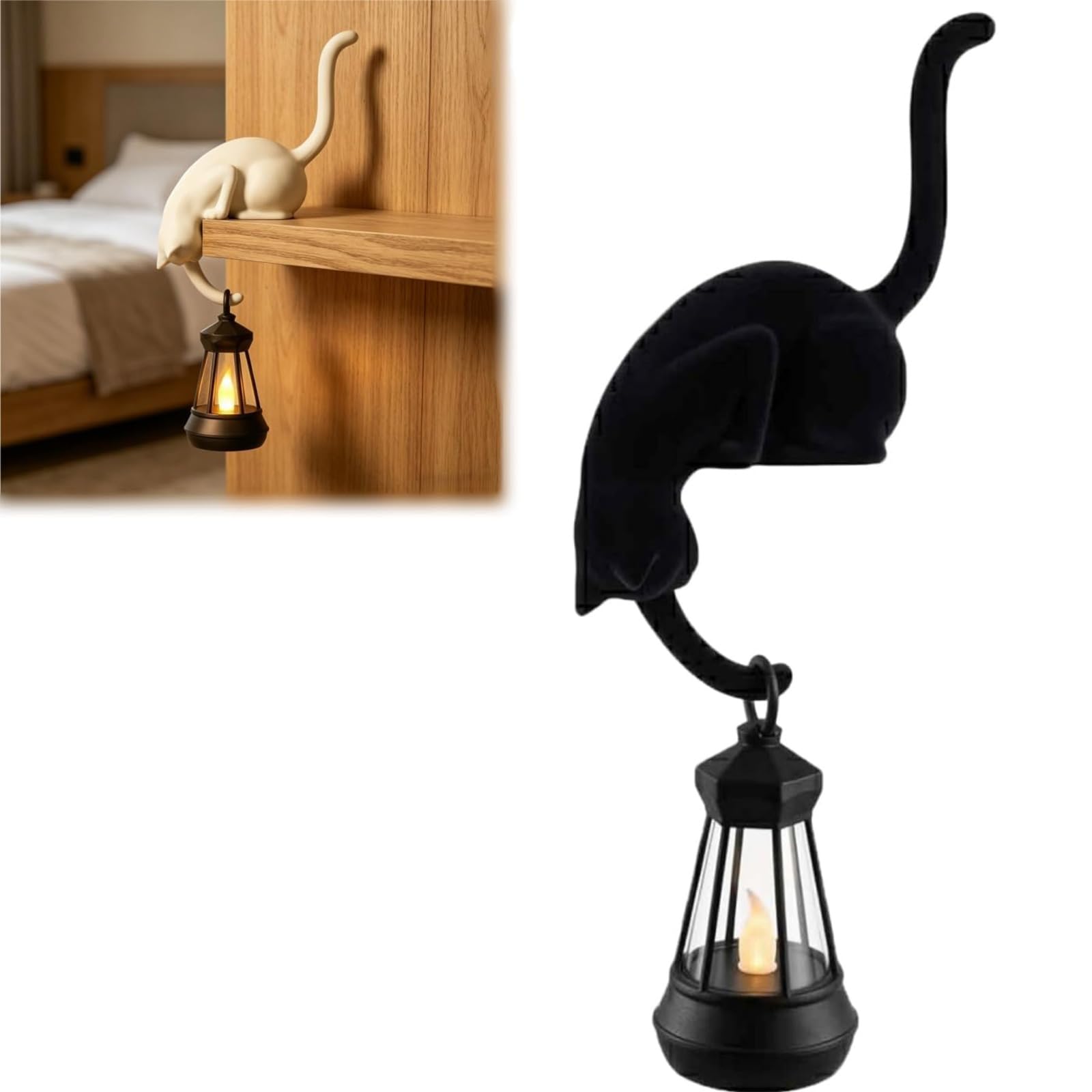 MOFIC Cat Lantern-Decorative Shelf Lighting, 3D Printed LED Hanging Cats Figurine (Black)