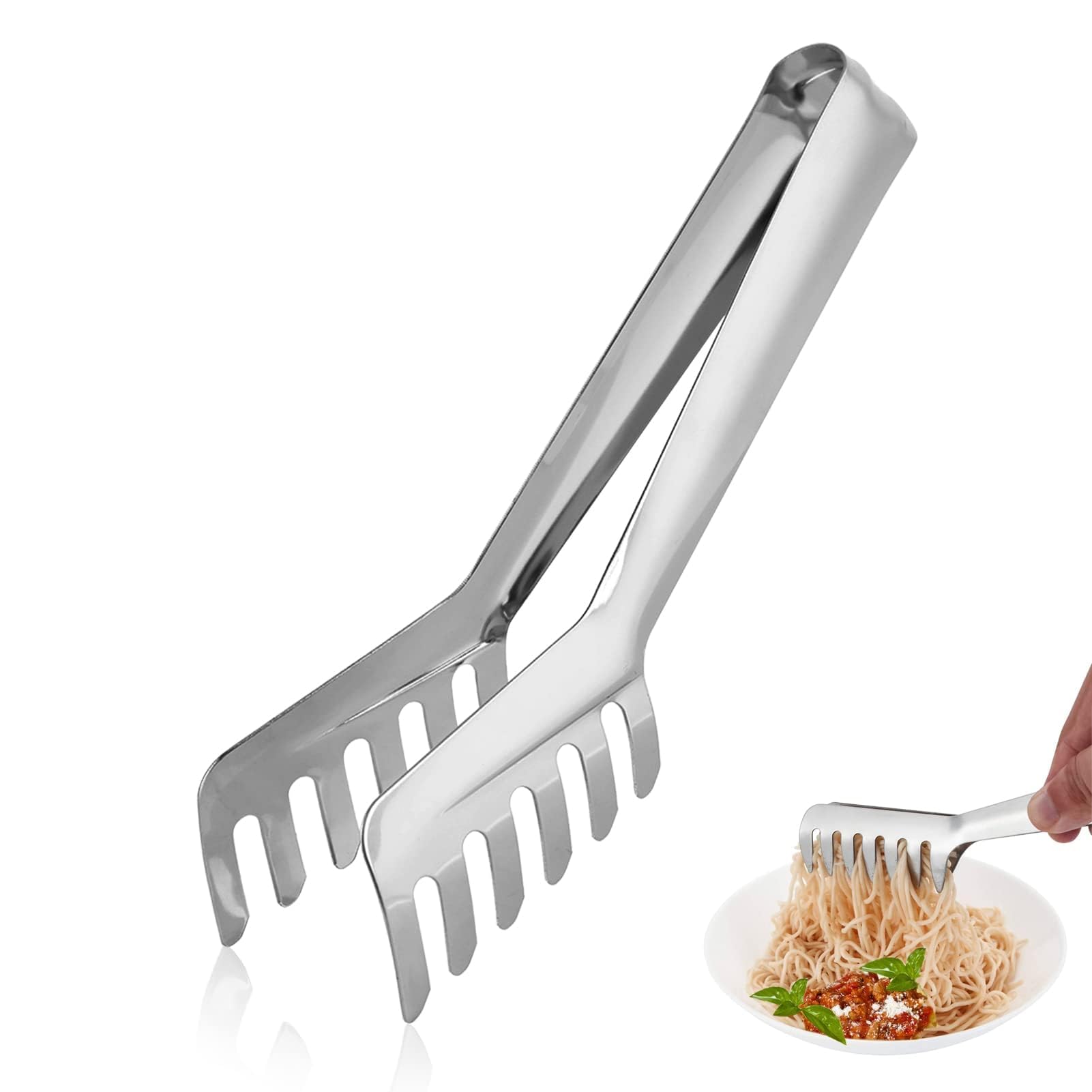 Herchr Silver 8.7Inch Kitchen Tongs,Cooking Tongs Stainless Steel Non Stick Barbecue Tongs For Salad,Bbq,Serving,Buffet,Food Tong Pasta Serving Tongs Spaghetti Tongs