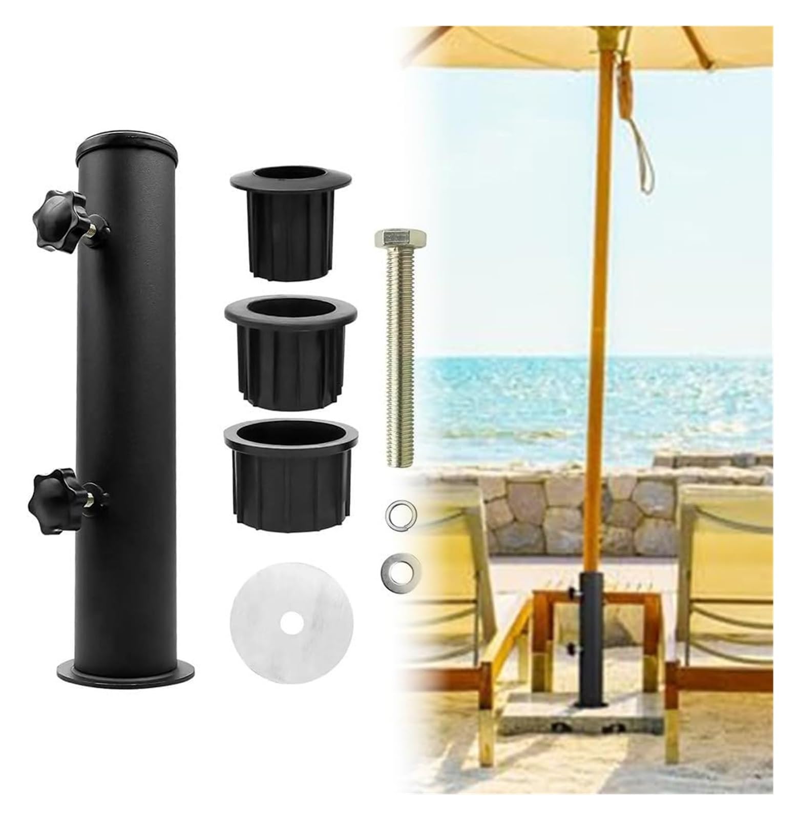 Części zamienne do podstawy parasola, stojak ze stali nierdzewnej, uchwyt na parasol ogrodowy z 3 osłonami PVC, basenu ogrodowego, tarasu, plaży