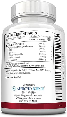 Miniatura 3 de Approved Science Aceite de krill  2000 mg de aceite de krill antártico, 650 mcg de astaxantina  Apoyo cardiovascular, cognitivo y salud de las