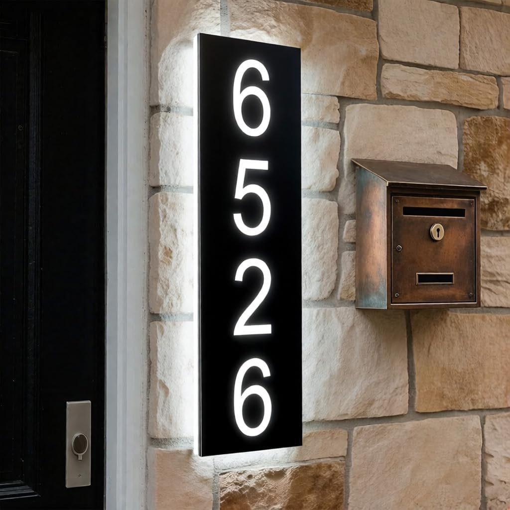 Custom Solar House Number Sign,Custom Modern Illuminated Address Plaque,Light up House Numbers