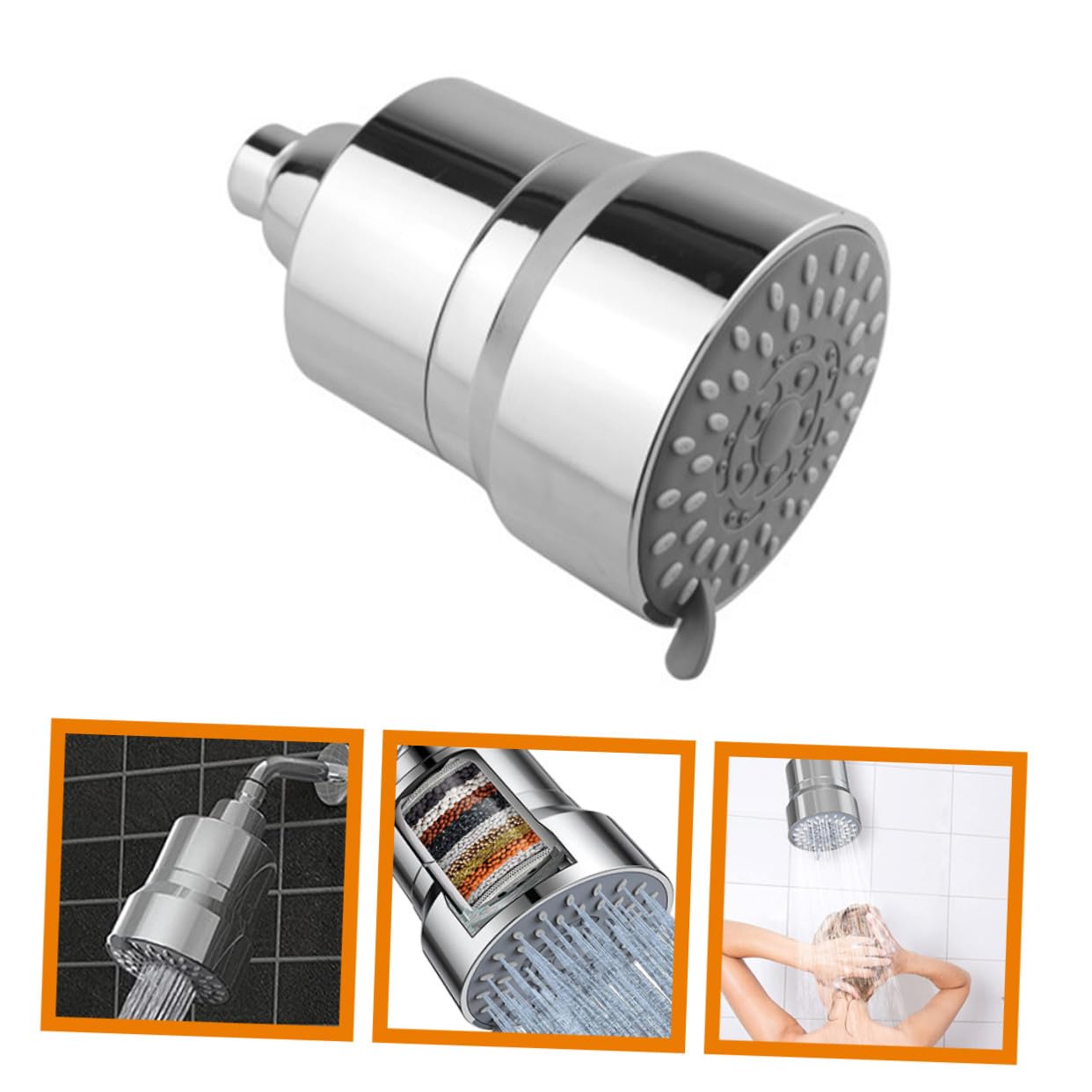Duschkopffilter aus Abs und Metall, Silber, Installieren
