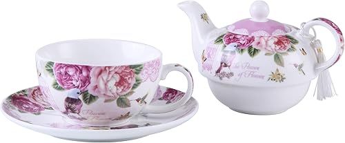 Miniatura 9 de London Boutique Juego de platillo de taza de té para uno, caja de regalo (rosa mariposa)