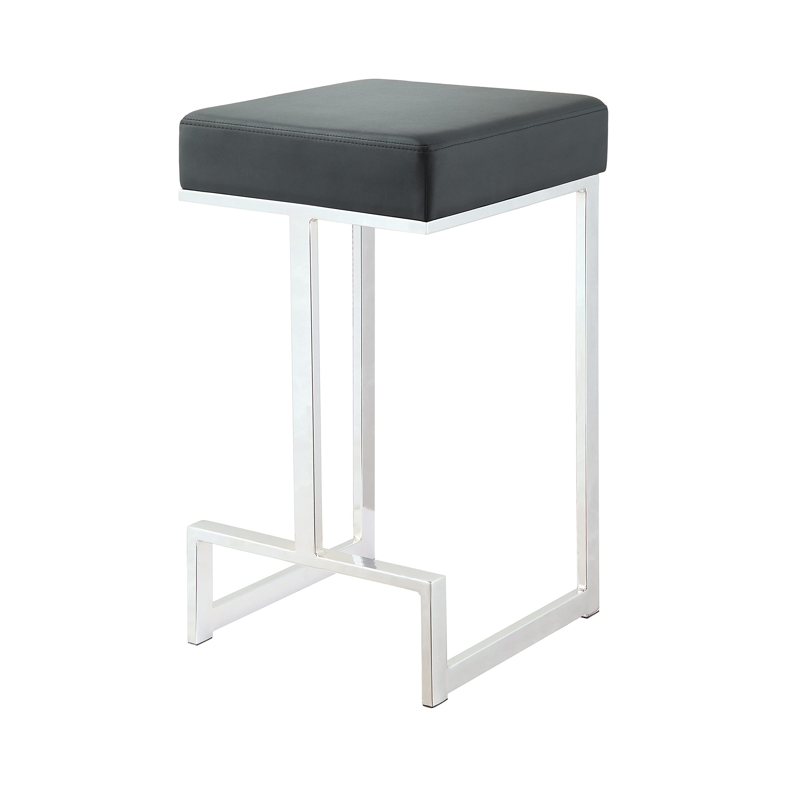 Coaster Home Furnishings Square Counter Stool Black and Chrome, 24" (105253)(banded)