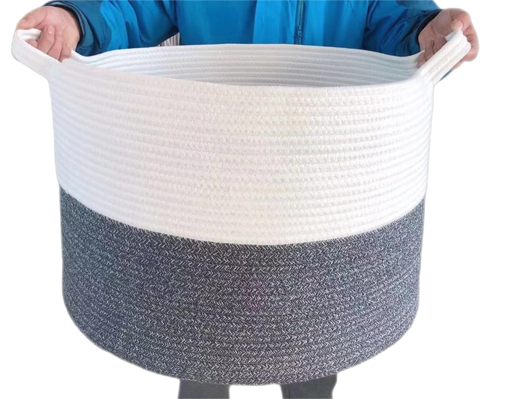 Design XXXLarge 84L Cotton Rope Basket, 22" x 14" Woven Baby Laundry Blanket Basket,Baby and Dog Toy Basket with Handle Storage, Comforter Cushions Thread Laundry Hamper set of 3