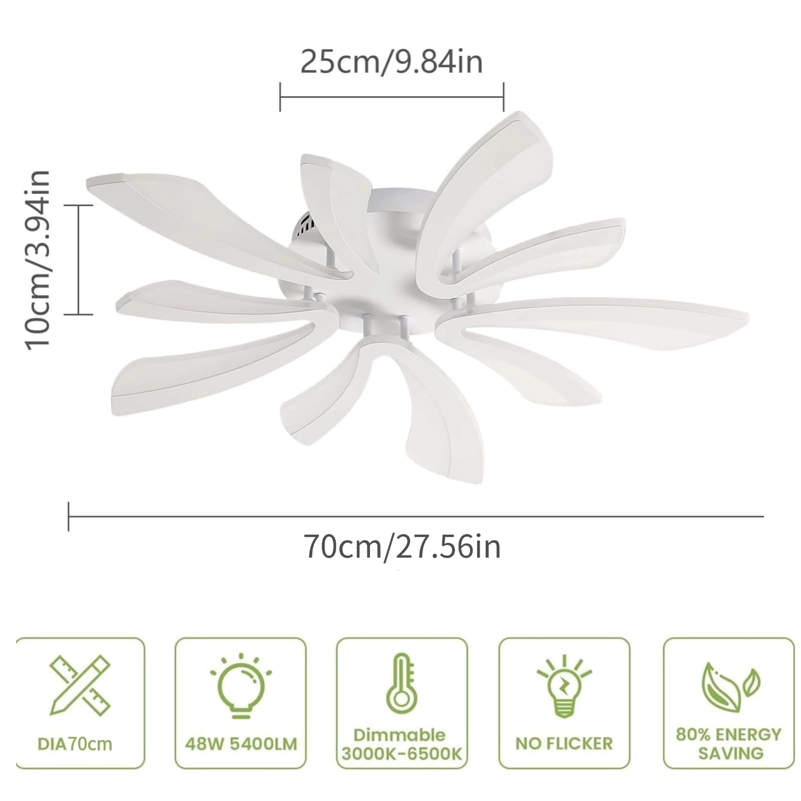 Comely Plafoniera LED Soffitto Dimmerabile, Lampada da Soffitto con Telecomando, 48W 5400LM 3000K~6500K Dia70cm, Creativo Acrilico Moderna Plafoniera per Soggiorno Camera da Letto, Bianco