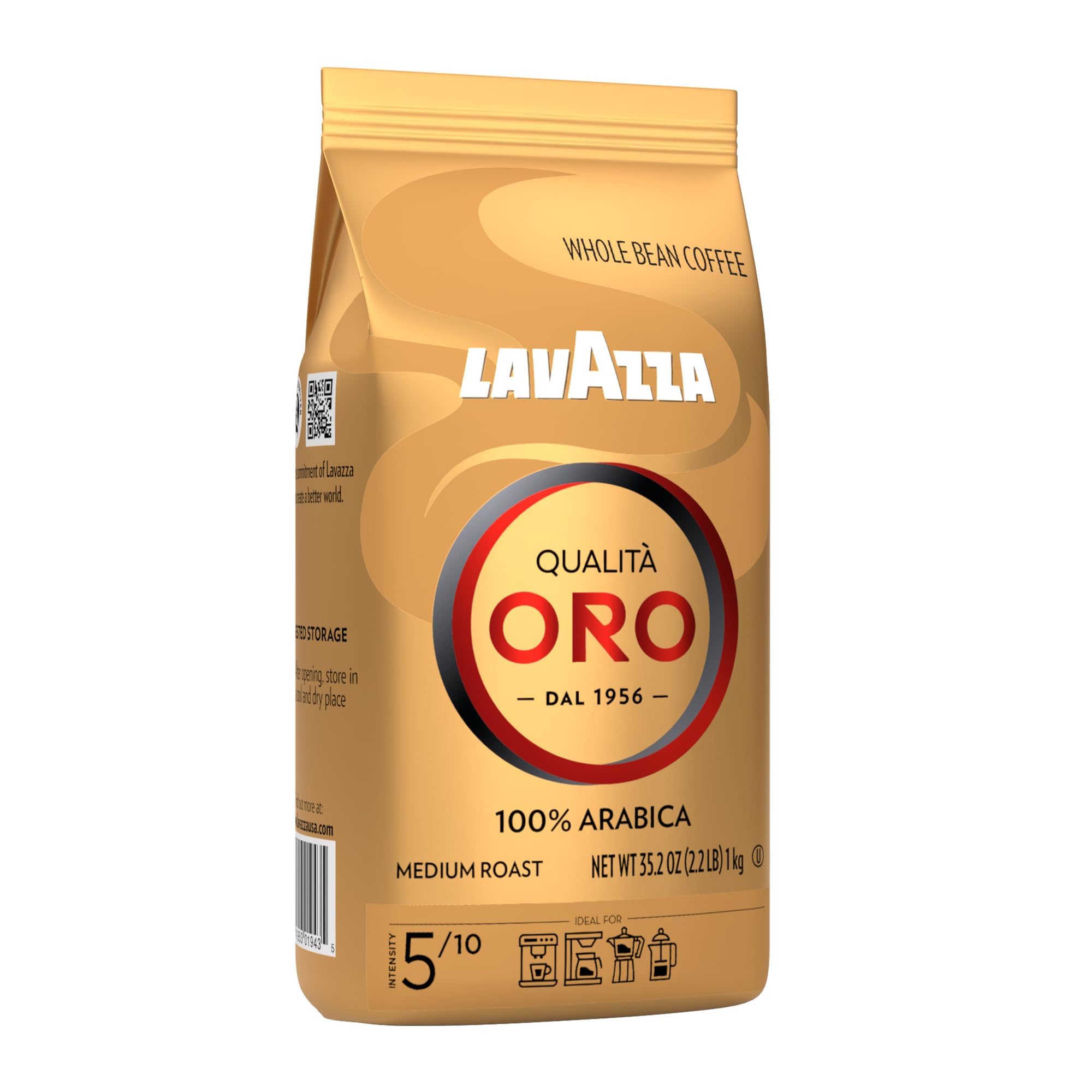 Lavazza Qualità Oro Whole Bean Coffee, Medium Roast, 100% Arabica