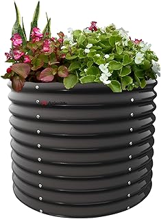 A ANLEOLIFE Jardineras elevadas galvanizadas extra altas de 30 pulgadas para exteriores, cajas redondas de metal de 3 x 2.5 pies para plantar verduras, flores, frutas, ecológicas y de fácil