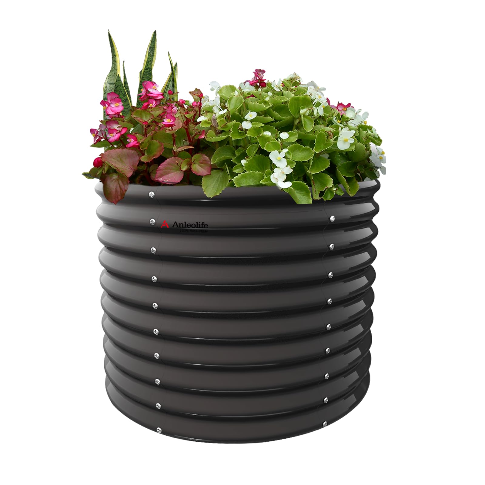 Jardineras elevadas galvanizadas ANLEOLIFE de 30 pulgadas para plantas flores exteriores redondas