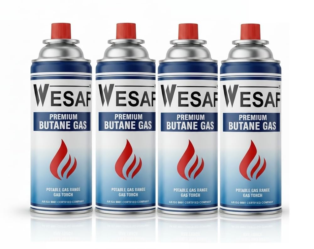 Wesaf Butane Gas 225G Portable High-Pressure Butane Can Liquefied Gas Canister Ideal for Refilling Lighters, Small Stoves, Flame Torches, and Welding Equipment. Pack of 4