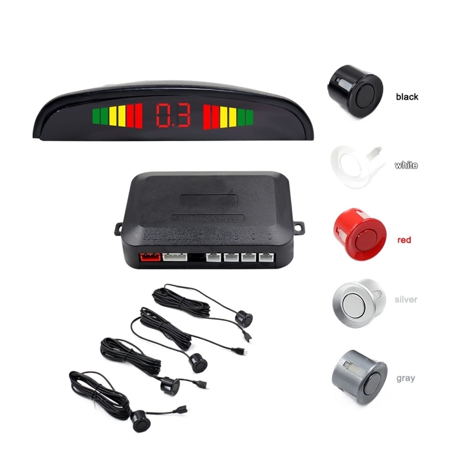 Coche Auto Led Sensor De Estacionamiento Pantalla 4 Sensores Asistencia De Respaldo Inverso Detector De Radar Sistema De Monitor De Luz(Black)