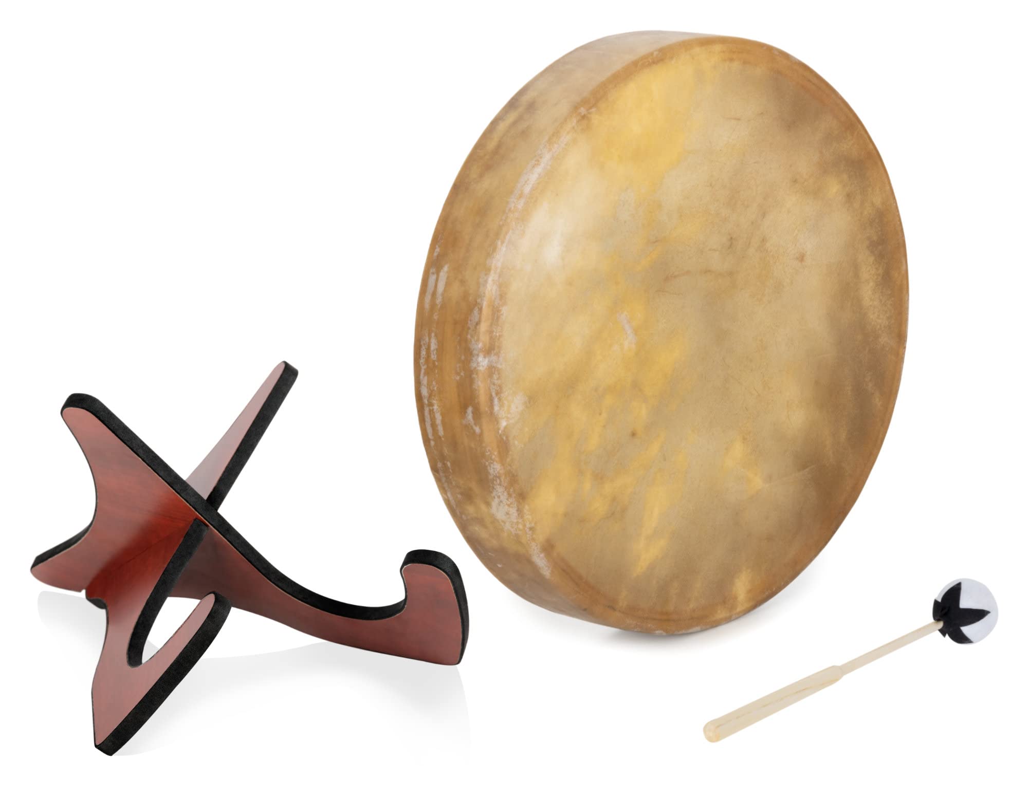 Classic Cantabile TSD-18 Tambour Chamanique Traditionnel avec Peau | Tendu avec peau de cheval, Maillet inclus, Tension par corde avec boucle de maintien, Caisse en frêne massif, 68 kg, Support