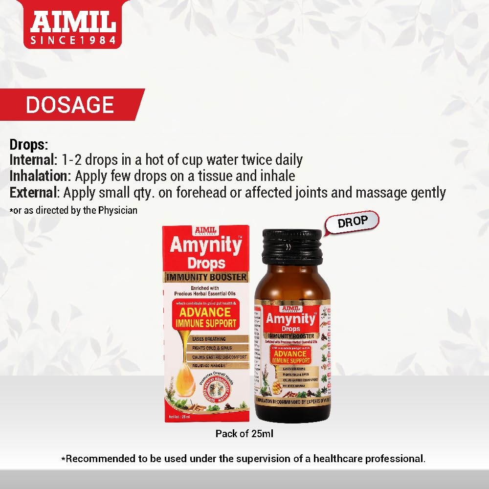 AIMIL Amynity Drops (25ml) | Natural Immunity Booster with 8 Essential Oils | Advanced Immune Support for Cold, Sinus & Relief from Gastric Discomfort & Nausea — Amazon image 3
