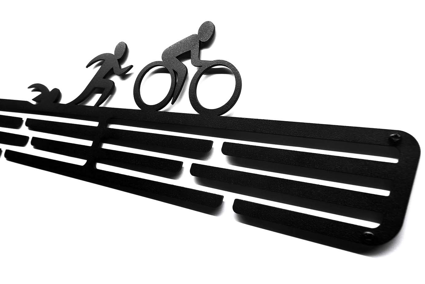 Triathlon Sport Medal Wieszak ekspozycyjny | Matowy czarny stalowy uchwyt na medale | (do 48 medali