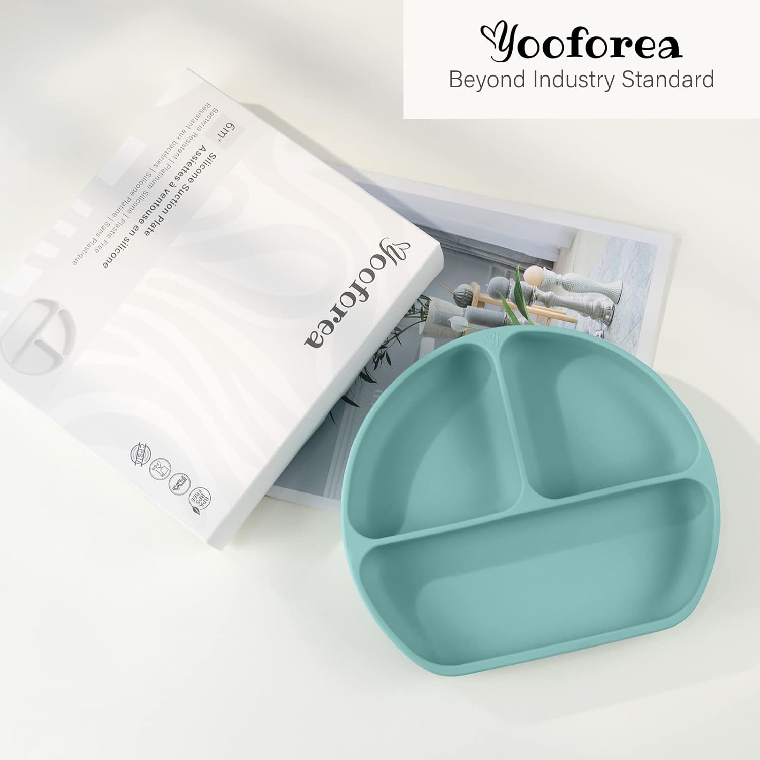 Yooforea Platinum Silicone Baby Suction Plate, Baby Led Weaning, Stay Put Divided Dish for Toddlers and Kids I 100% Food Grade Silicone I Dishwasher, Microwave, Oven Safe I BPA BPS PVC Free - Fog : Baby