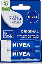 NIVEA Original Care Duo Pack Lip Balm (2x 4.8g), Lip Moisturiser Deeply Hydrates for 24h+, 100% Natural Origin Ingredients, Shea Butter, and Vitamins, Lip Care