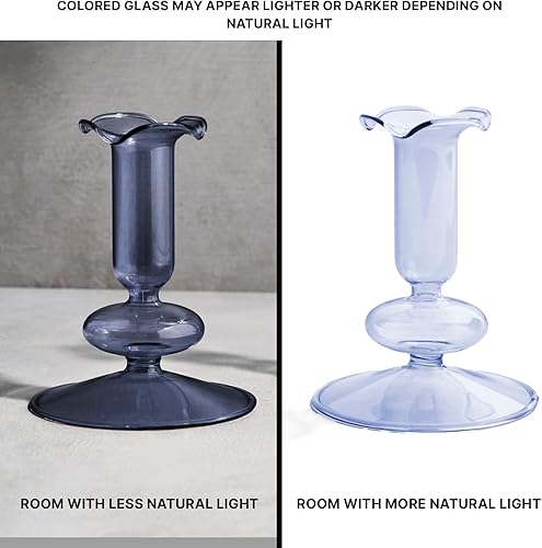 Miniatura 3 de LampLust Portavelas cónicos, juego de 2 portavelas azules, portavelas de vidrio de 4.5 y 6.5 pulgadas, se adapta a velas cónicas estándar,